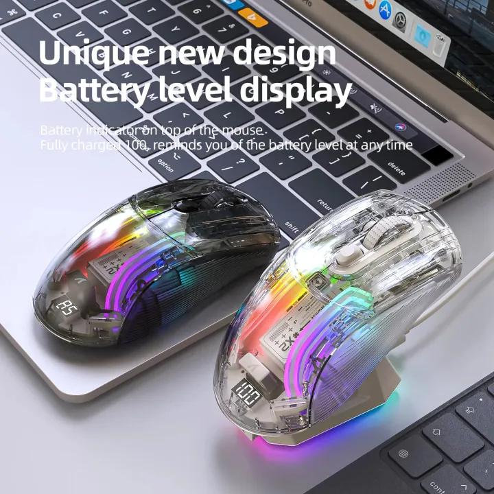 Attack Shark X2 Pro Wireless Bluetooth Mouse 2.4G TYPE C Desktop Cool Transparent RGB Mouse Without Magnetic Charging Stand For PC